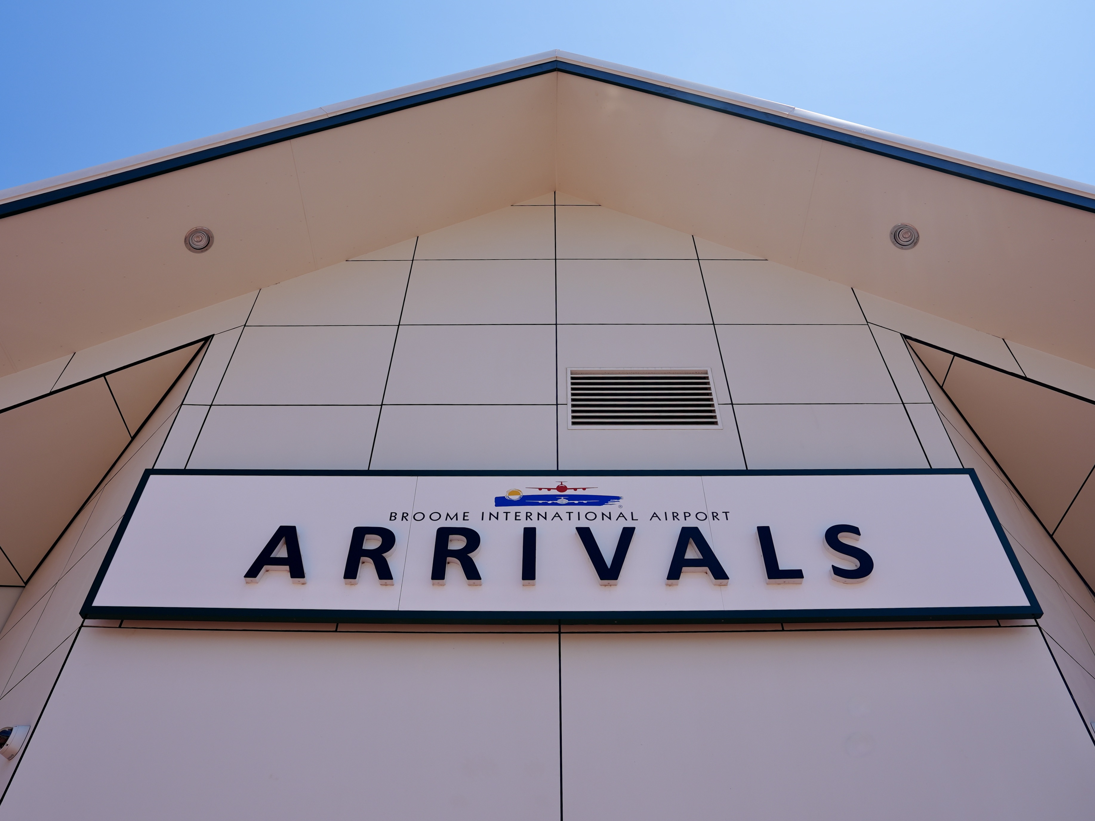 Broome International Airport Arrivals sign