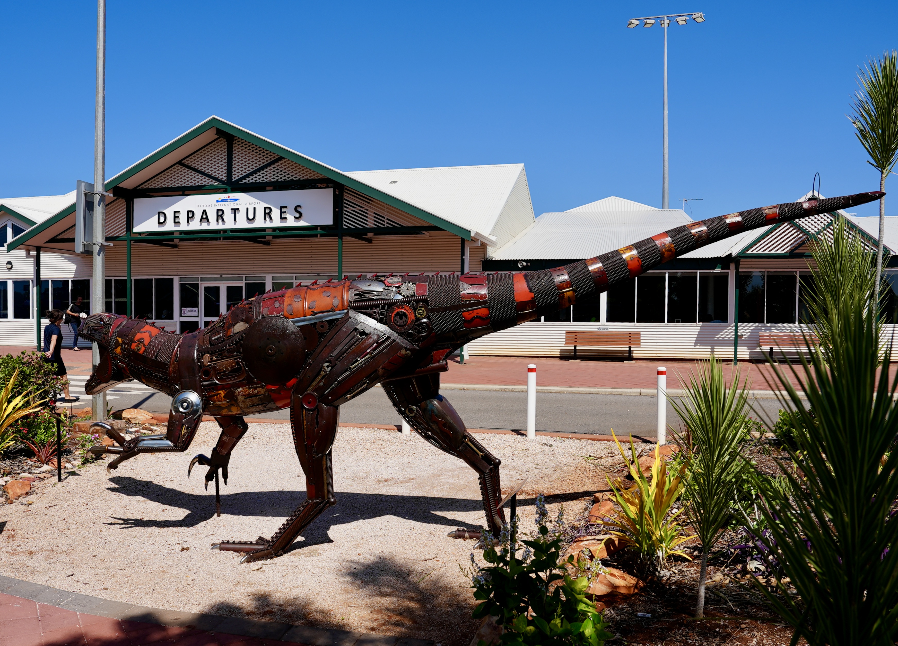 Iron kangaroo sculpture at Broome Airport Departures
